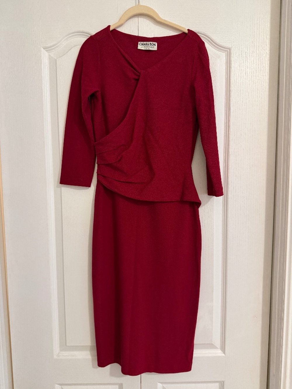 Chiara Boni La Petite Robe Burgundy Ruched Midi Dress IT 48 US 10